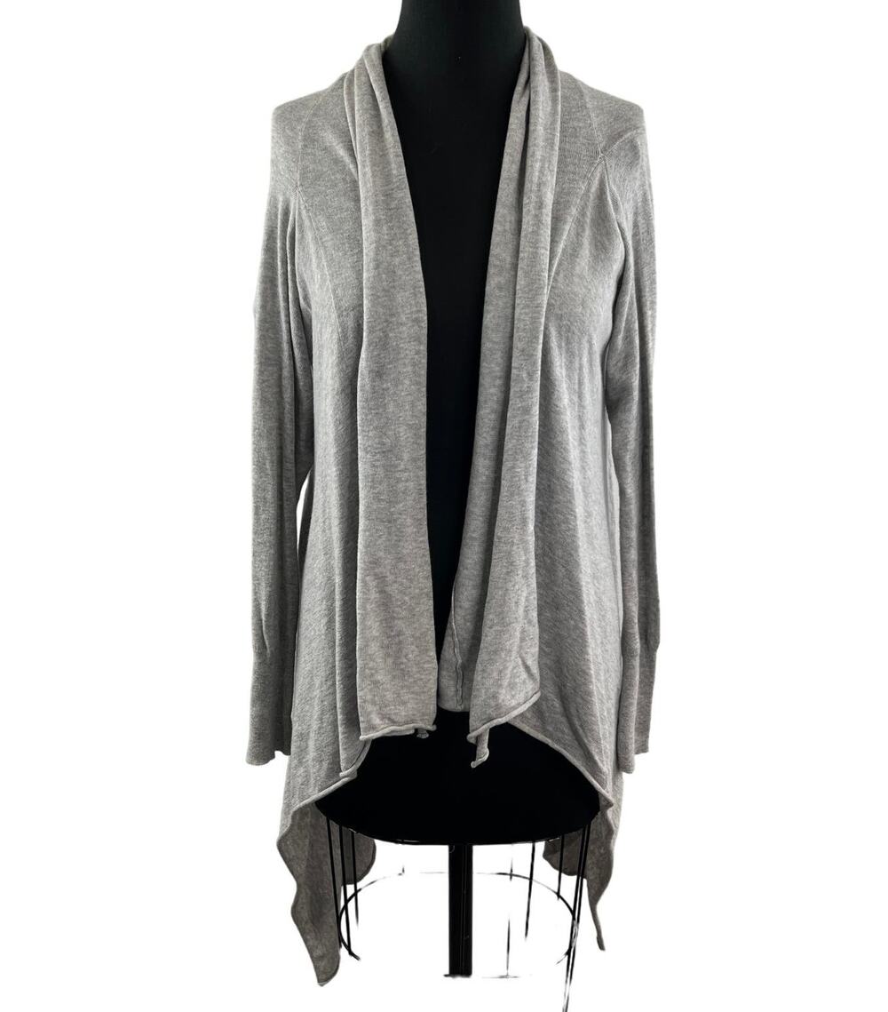 Guinevere Gray Cardigan Sweater Cotton Knit Draped Neck Open Front Size Large L